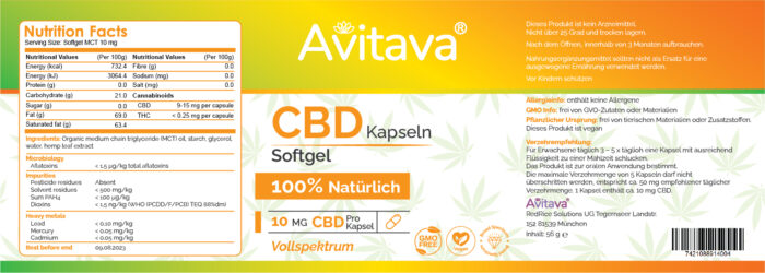 Avitava - CBD Softgel Kapseln 50 Stück a 10 mg CBD