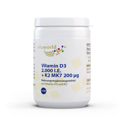 Vitaworld Vitamin D3 2000 I.E. + K2 MK7 200 µg (120 Tbl)